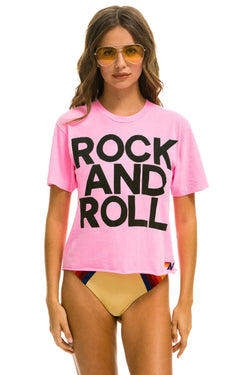 ROCK AND ROLL BOYFRIEND TEE - NEON PINK Boyfriend Tee Aviator Nation 