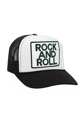 ROCK & ROLL VINTAGE TRUCKER HAT HATS Aviator Nation OS BLACK & WHITE 