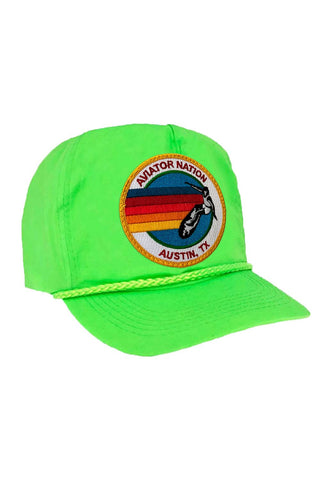 SIGNATURE AUSTIN VINTAGE NYLON TRUCKER HAT HATS Aviator Nation NEON GREEN 