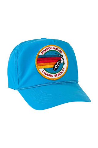 SIGNATURE LAGUNA BEACH VINTAGE NYLON TRUCKER HAT HATS Aviator Nation LIGHT BLUE 