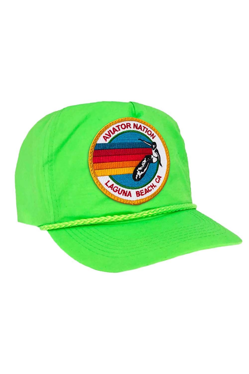 SIGNATURE LAGUNA BEACH VINTAGE NYLON TRUCKER HAT HATS Aviator Nation NEON GREEN 