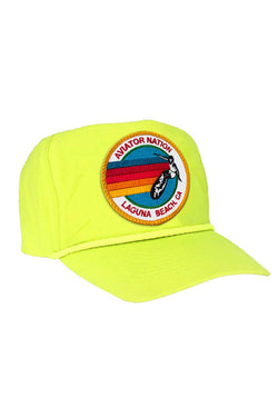 SIGNATURE LAGUNA BEACH VINTAGE NYLON TRUCKER HAT HATS Aviator Nation NEON YELLOW 
