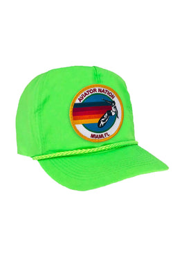 SIGNATURE MIAMI VINTAGE NYLON TRUCKER HAT HATS Aviator Nation NEON GREEN 