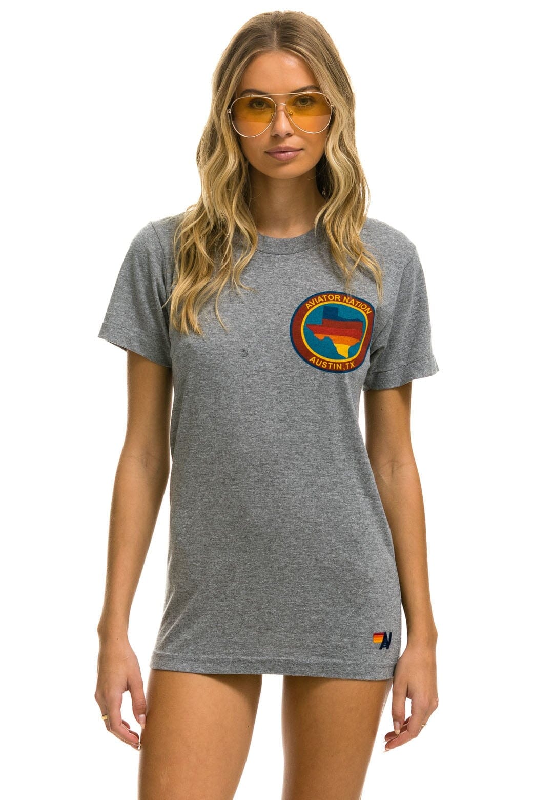 SIGNATURE TEXAS SMALL LOGO TEE - HEATHER GREY Tees Aviator Nation 
