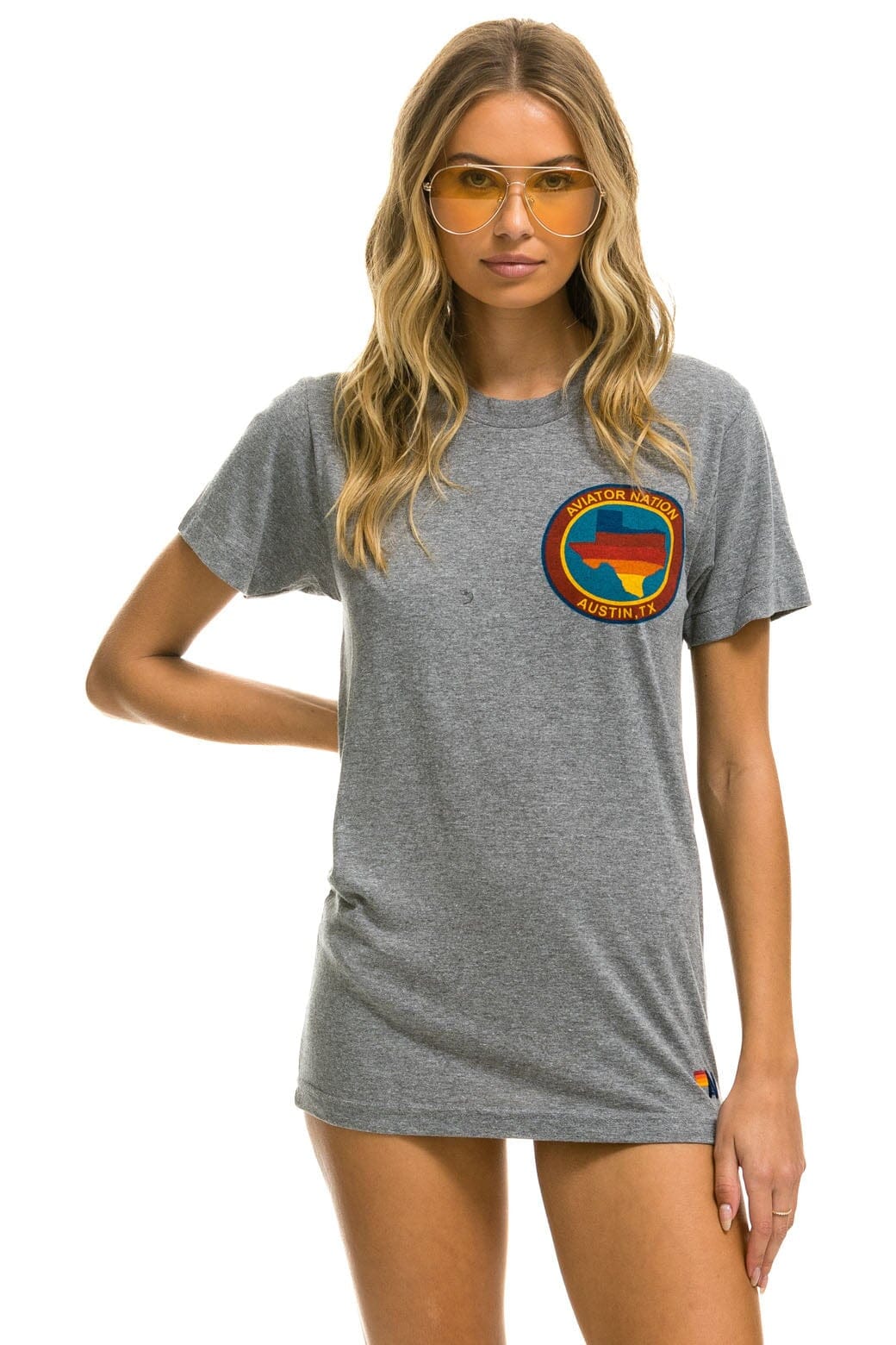SIGNATURE TEXAS SMALL LOGO TEE - HEATHER GREY Tees Aviator Nation 