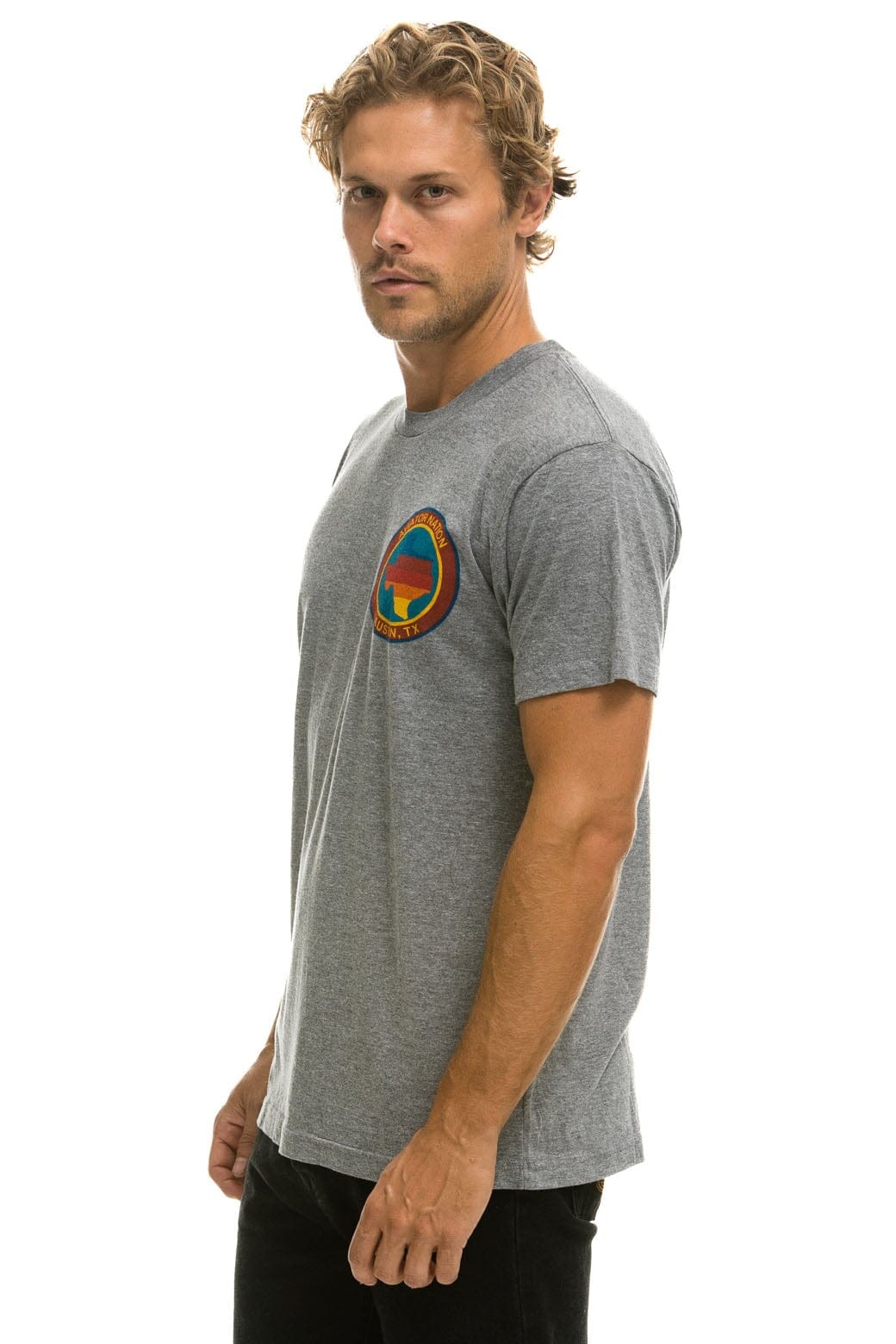 SIGNATURE TEXAS SMALL LOGO TEE - HEATHER GREY Tees Aviator Nation 