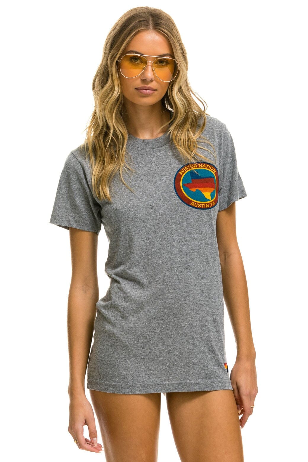 SIGNATURE TEXAS SMALL LOGO TEE - HEATHER GREY Tees Aviator Nation 
