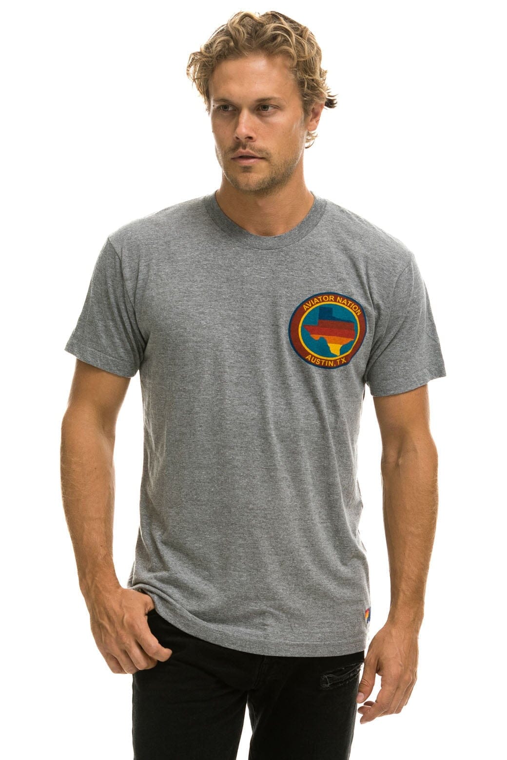 SIGNATURE TEXAS SMALL LOGO TEE - HEATHER GREY Tees Aviator Nation 
