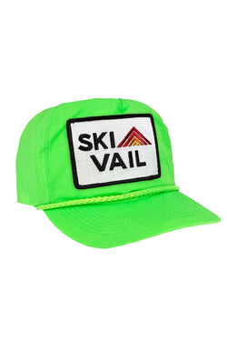 SKI VAIL - VINTAGE NYLON TRUCKER HAT HATS Aviator Nation NEON GREEN 