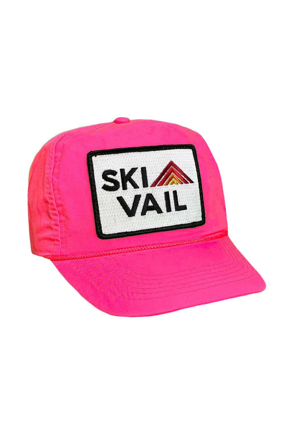 SKI VAIL - VINTAGE NYLON TRUCKER HAT HATS Aviator Nation NEON PINK 
