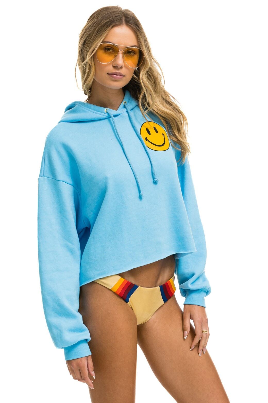 SMILEY 2 RELAXED CROPPED PULLOVER HOODIE - SKY Aviator Nation 
