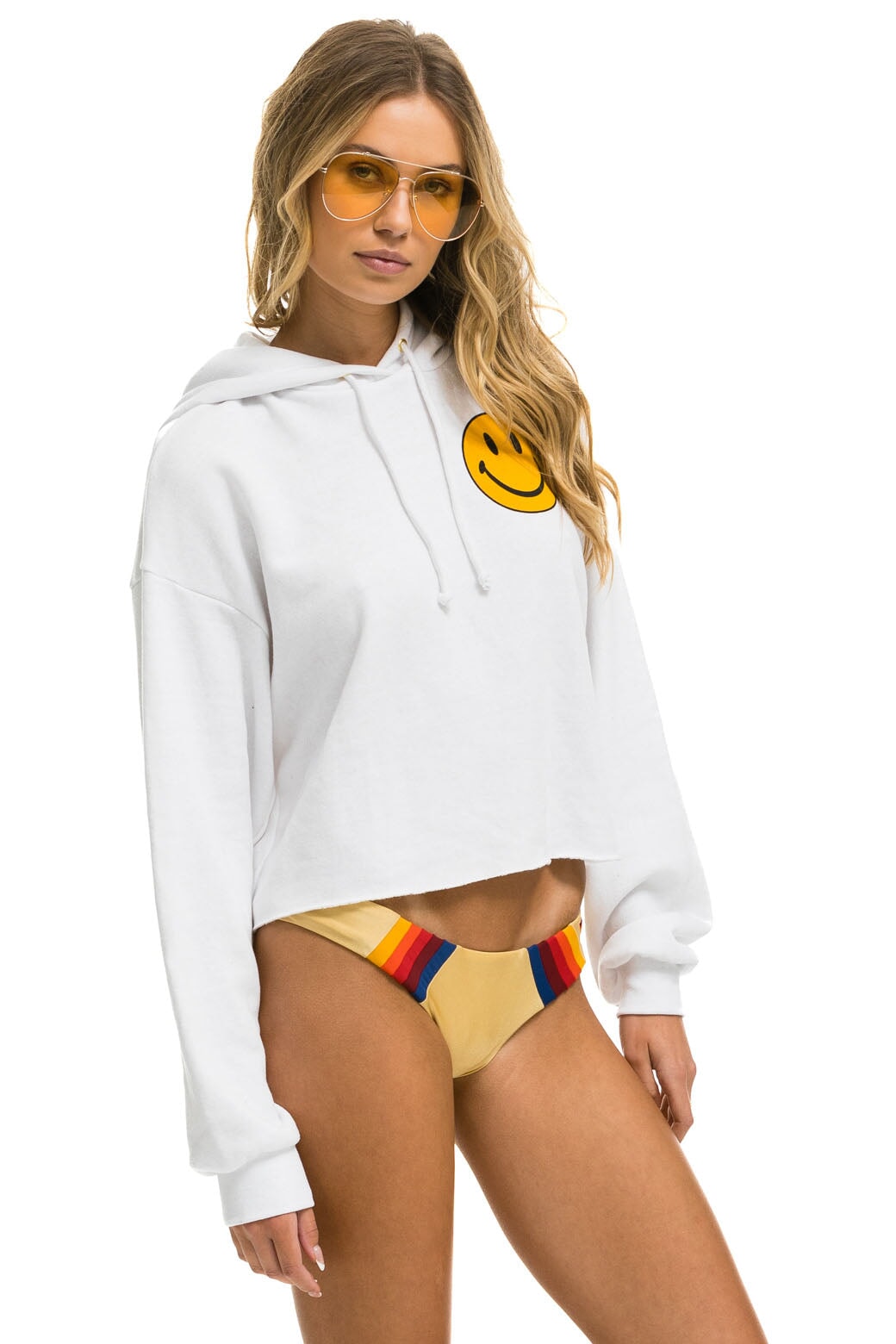 SMILEY 2 RELAXED CROPPED PULLOVER HOODIE - WHITE Aviator Nation 