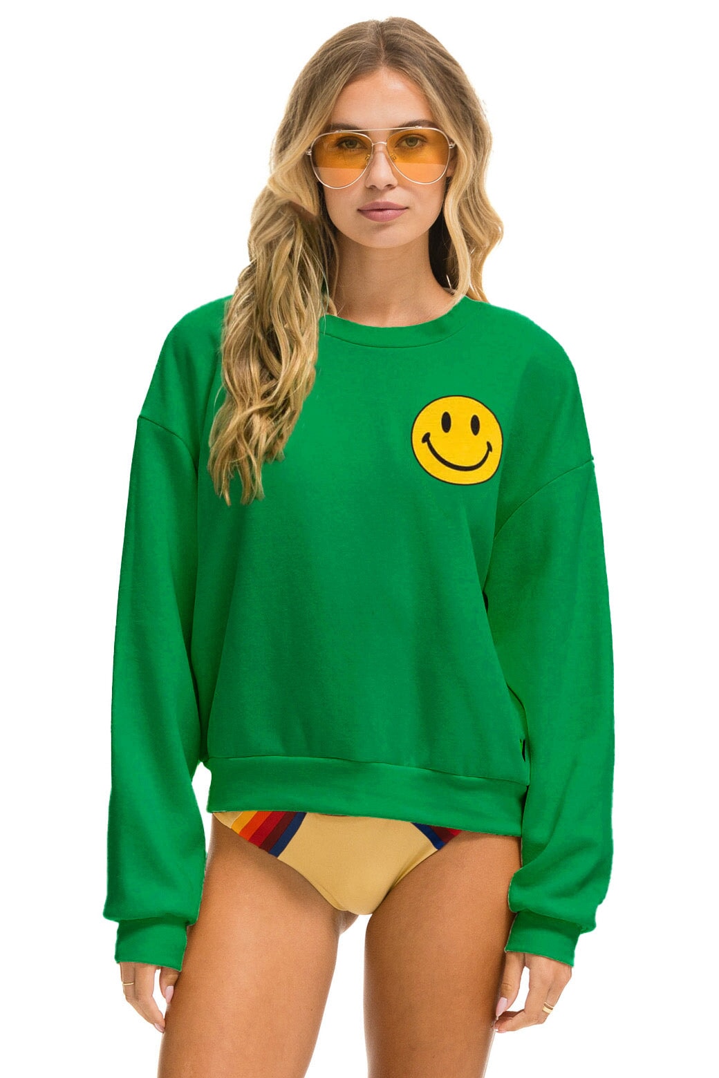 SMILEY 2 RELAXED LIGHT WEIGHT CREW SWEATSHIRT - KELLY GREEN Sweatshirt Aviator Nation 
