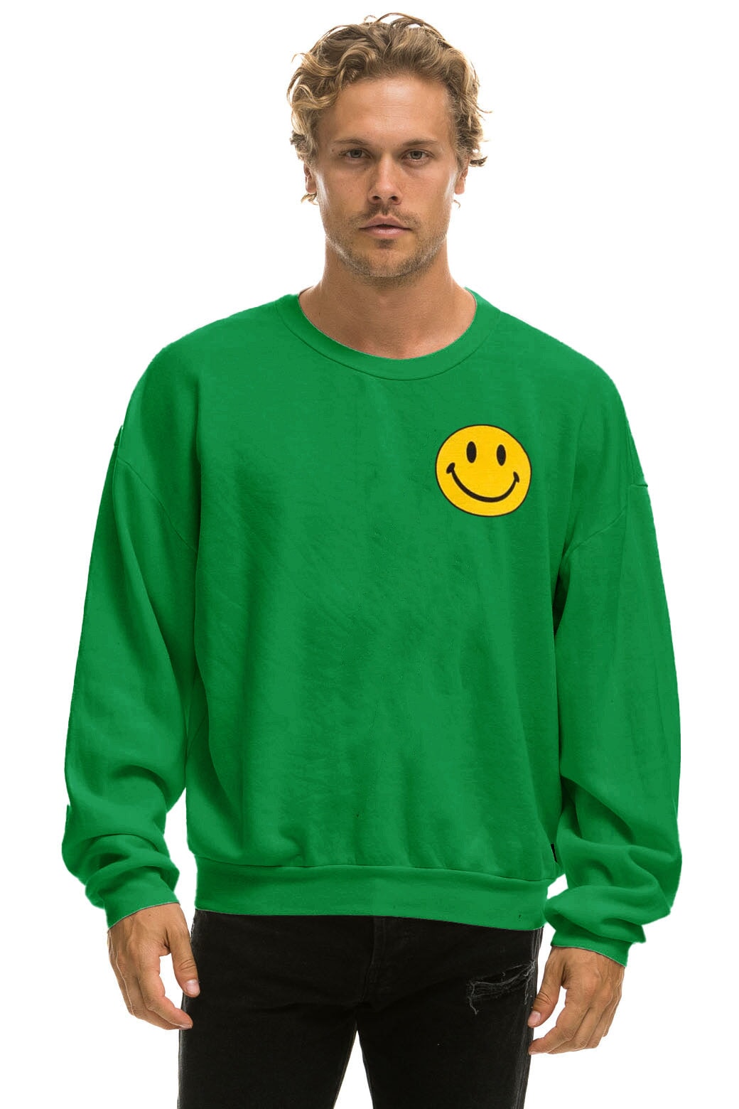 SMILEY 2 RELAXED LIGHT WEIGHT CREW SWEATSHIRT - KELLY GREEN Sweatshirt Aviator Nation 