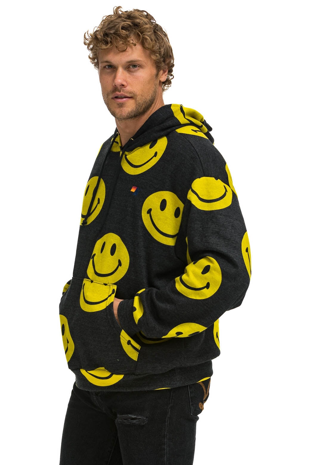 SMILEY REPEAT RELAXED PULLOVER HOODIE - BLACK Hoodie Aviator Nation 