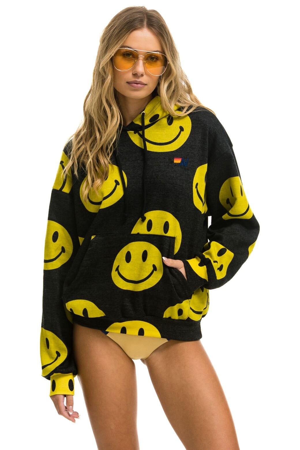 SMILEY REPEAT RELAXED PULLOVER HOODIE - BLACK - Aviator Nation