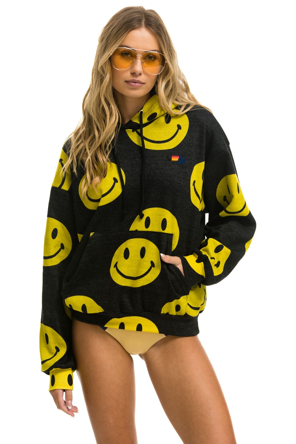 SMILEY REPEAT RELAXED PULLOVER HOODIE - BLACK Hoodie Aviator Nation 