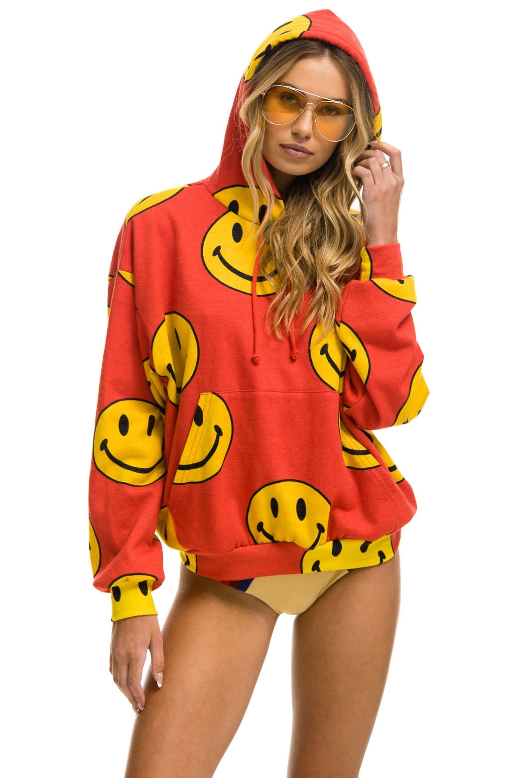 SMILEY REPEAT RELAXED PULLOVER HOODIE - RED Hoodie Aviator Nation 