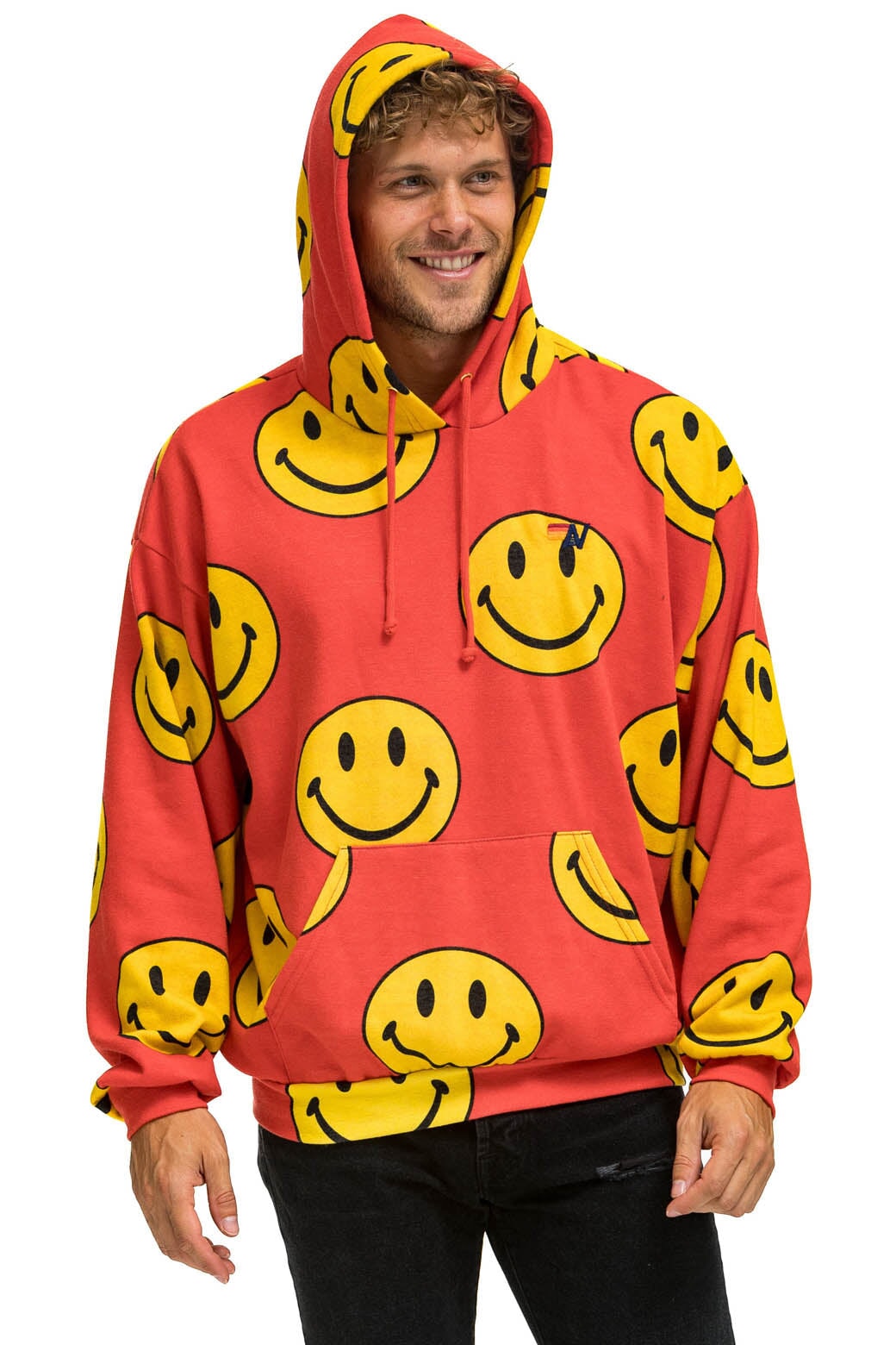 SMILEY REPEAT RELAXED PULLOVER HOODIE - RED Hoodie Aviator Nation 
