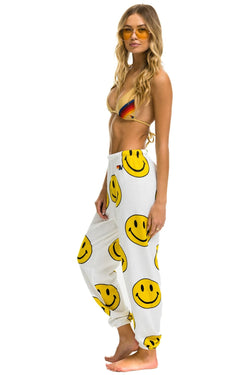 SMILEY REPEAT WOMENS SWEATPANTS - WHITE Women's Sweatpants Aviator Nation 