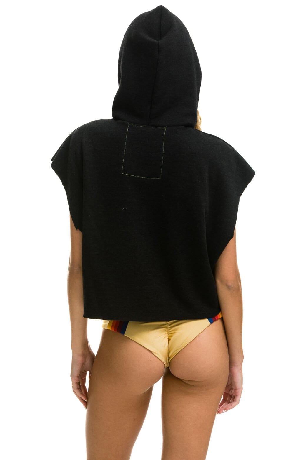 SMILEY SUNSET SLEEVELESS RELAXED CROPPED PULLOVER HOODIE - BLACK Aviator Nation 