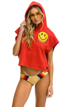 SMILEY SUNSET SLEEVELESS RELAXED CROPPED PULLOVER HOODIE - RED Aviator Nation 