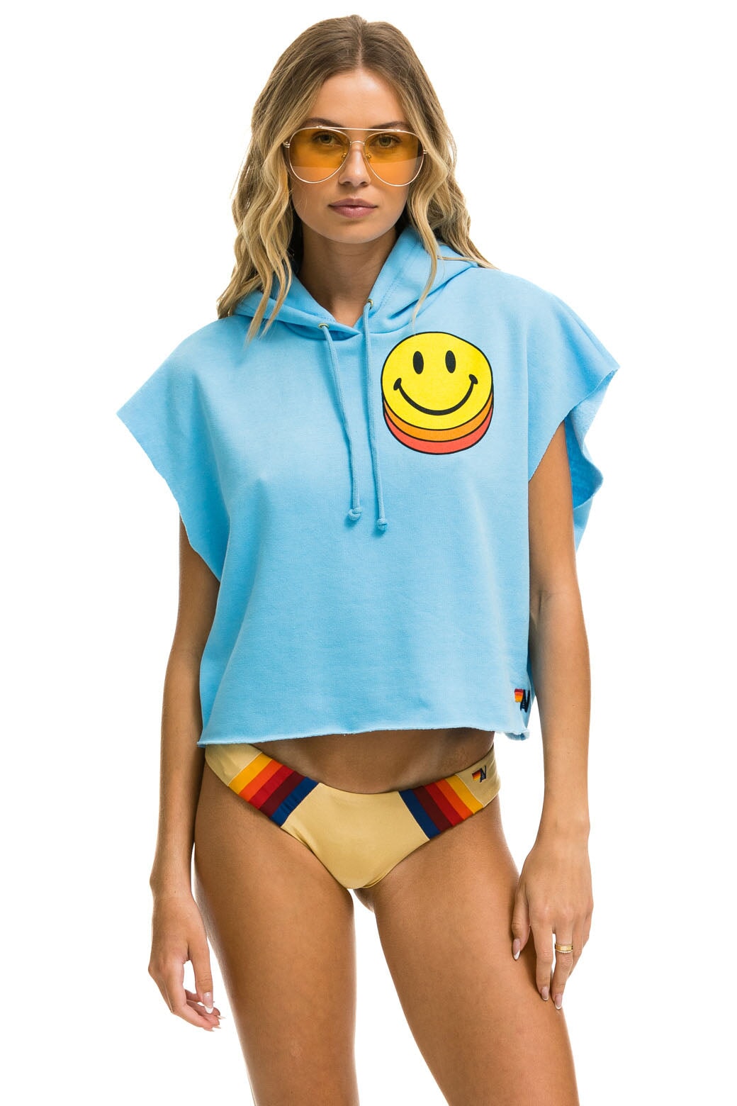 SMILEY SUNSET SLEEVELESS RELAXED CROPPED PULLOVER HOODIE - SKY Aviator Nation 
