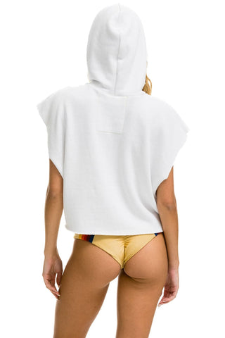 SMILEY SUNSET SLEEVELESS RELAXED CROPPED PULLOVER HOODIE - WHITE Aviator Nation 