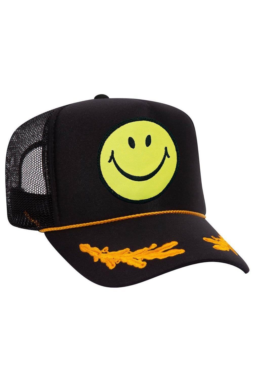 SMILEY VINTAGE TRUCKER HAT HATS Aviator Nation OS BLACK LEAF 