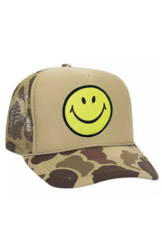 SMILEY VINTAGE TRUCKER HAT HATS Aviator Nation OS CAMO 