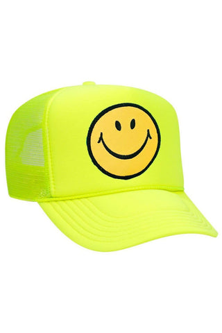 SMILEY VINTAGE TRUCKER HAT HATS Aviator Nation OS NEON YELLOW 