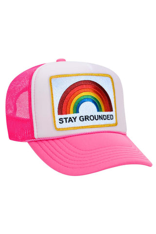 STAY GROUNDED TRUCKER HAT Trucker Hat Aviator Nation NEON PINK // WHITE // NEON PINK 