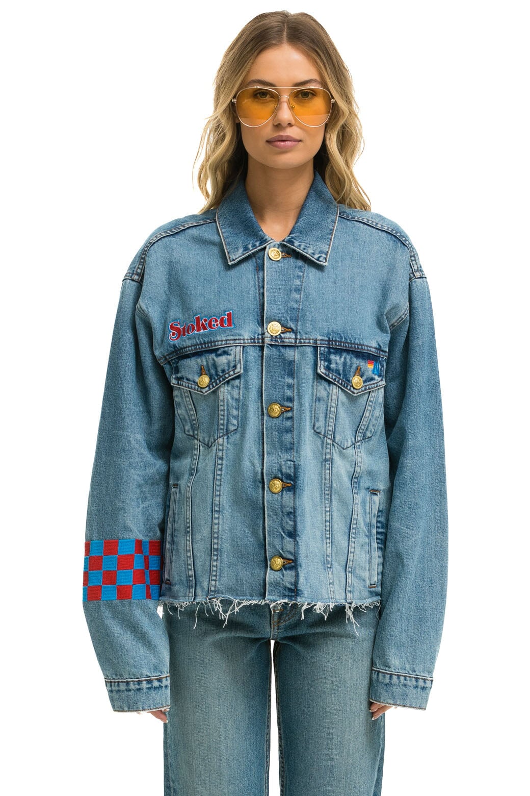 STOKED BOLT SMILEY OVERSIZED CUTOFF DENIM JACKET - VINTAGE STOKED BOLT SMILEY OVERSIZED CUTOFF DENIM JACKET - VINTAGE