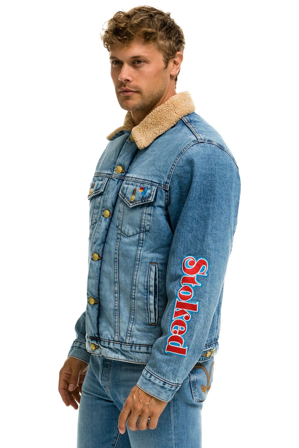 STOKED BOLT SMILEY RANCH SHERPA DENIM JACKET- SUPER LIGHT Denim Jacket Aviator Nation 