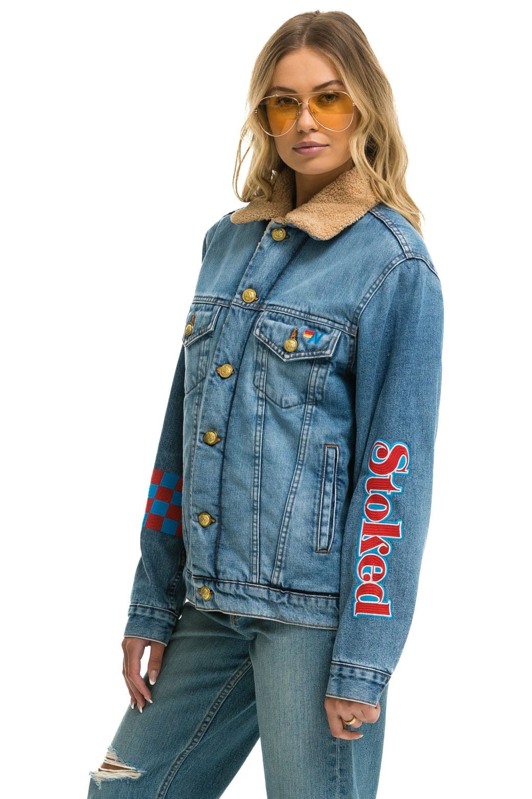 STOKED BOLT SMILEY RANCH SHERPA DENIM JACKET- SUPER LIGHT Denim Jacket Aviator Nation 