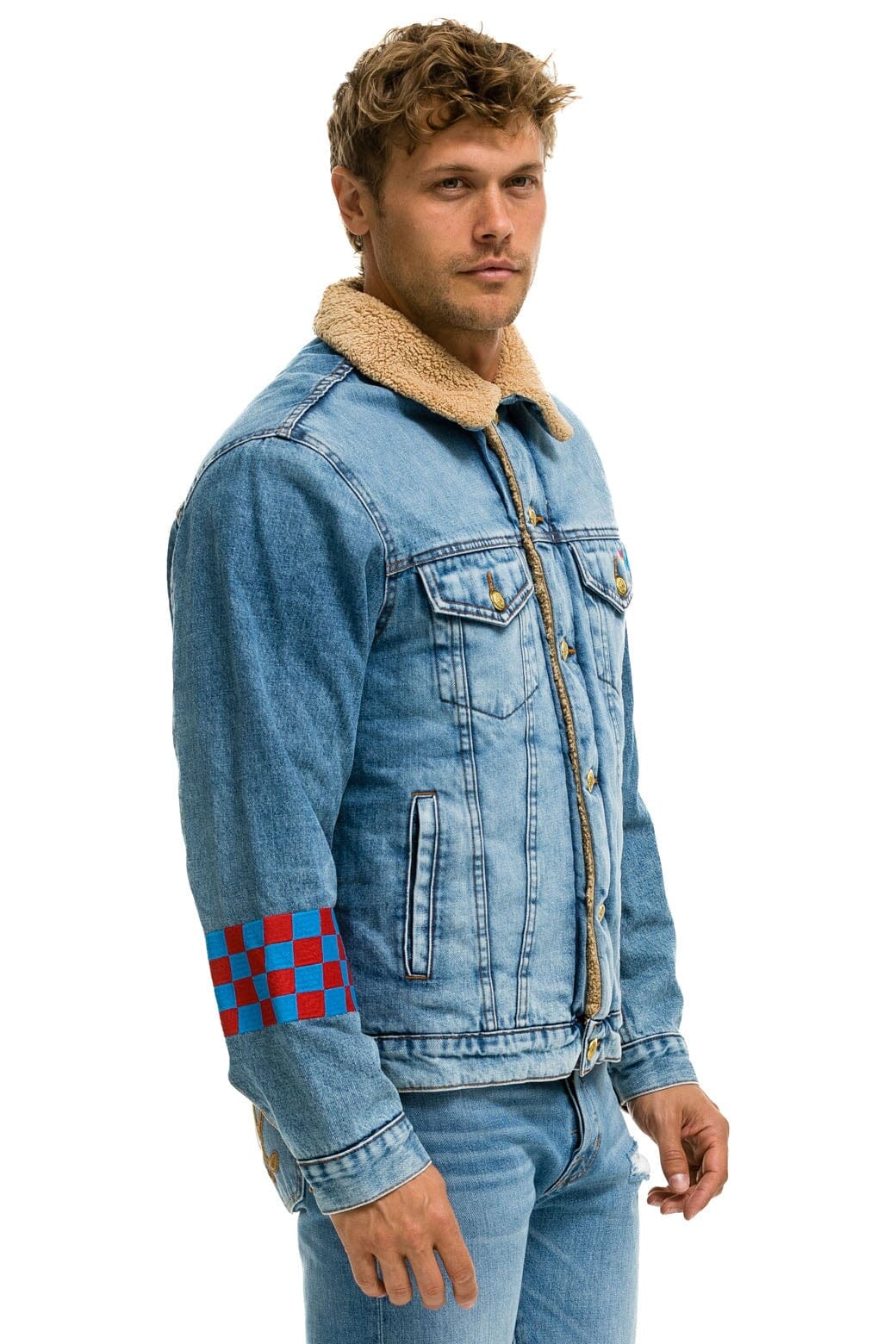 STOKED BOLT SMILEY RANCH SHERPA DENIM JACKET- SUPER LIGHT Denim Jacket Aviator Nation 