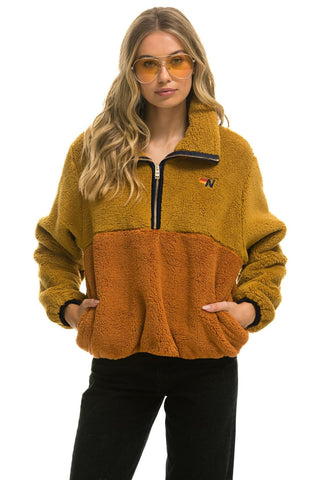 TEDDY APRES HALF ZIP COLOR BLOCK JACKET - HONEY Women's Outerwear Aviator Nation 