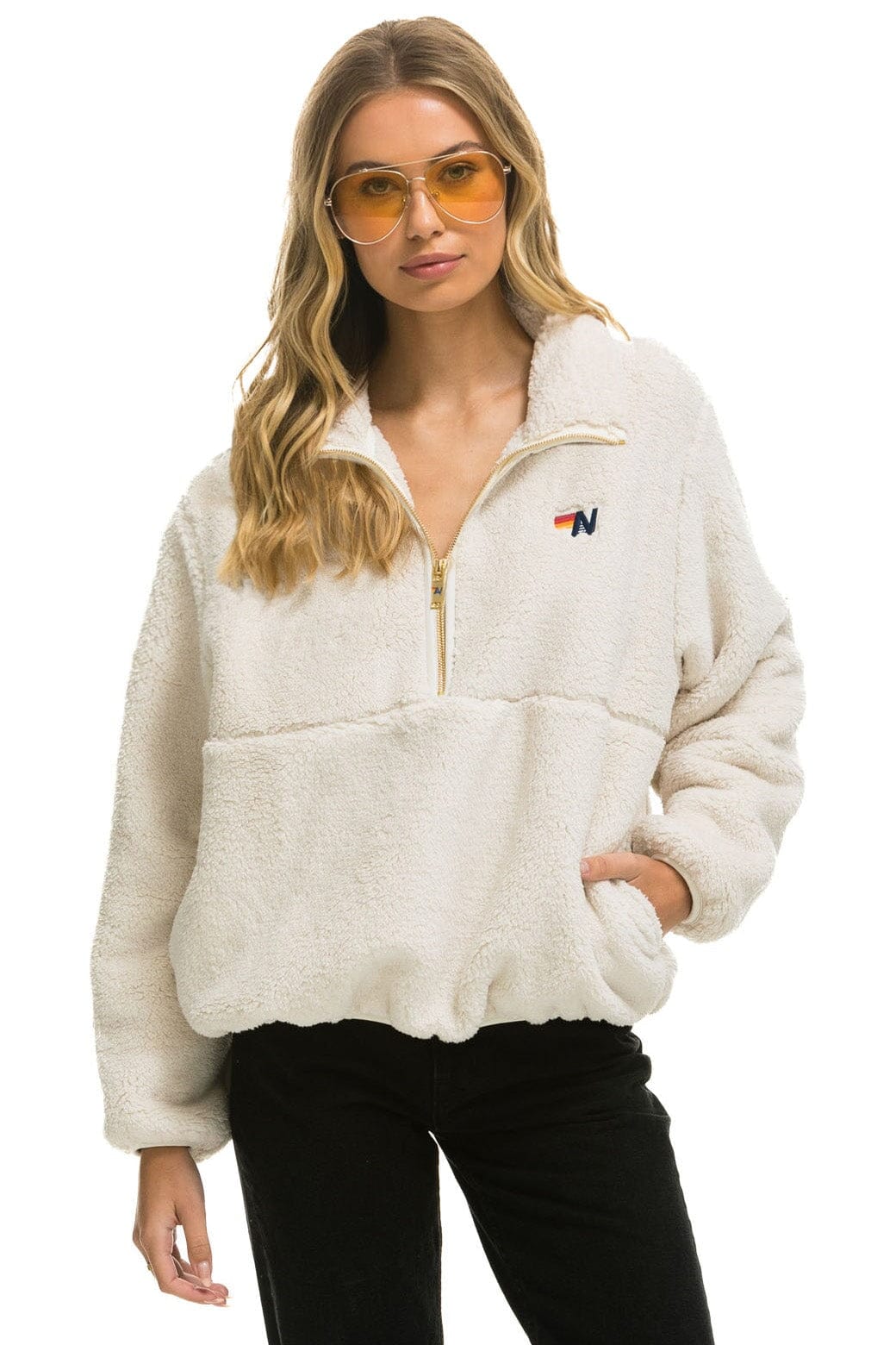 TEDDY APRES HALF ZIP JACKET - VINTAGE WHITE Women's Outerwear Aviator Nation 