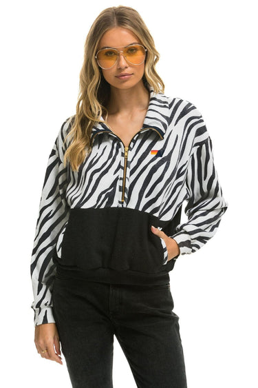 ZEBRA FLEECE UNISEX HALF ZIP COLOR BLOCK JACKET ZEBRA