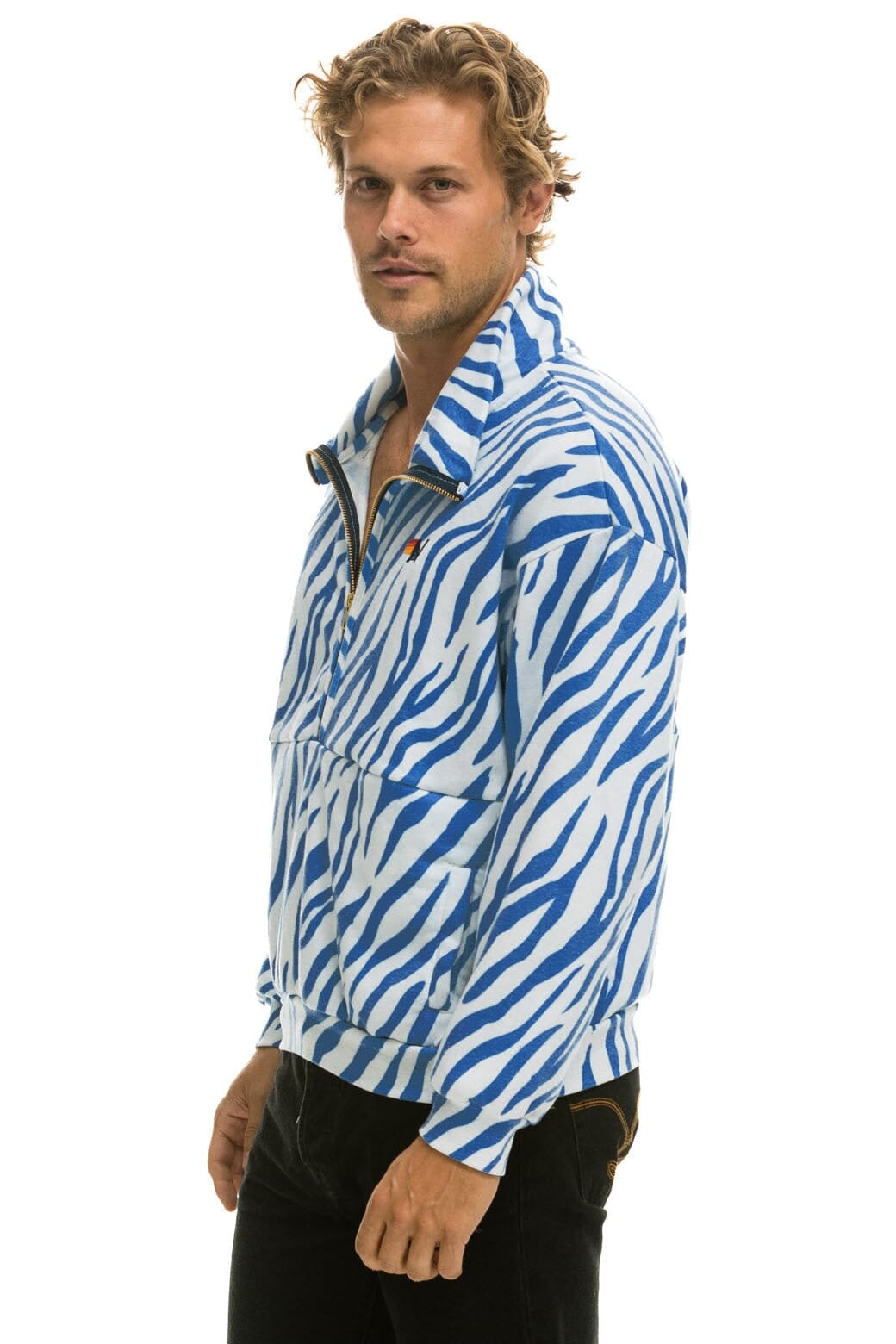 TEDDY FLEECE UNISEX HALF ZIP JACKET - BLUE TIGER Sweatshirt Aviator Nation 