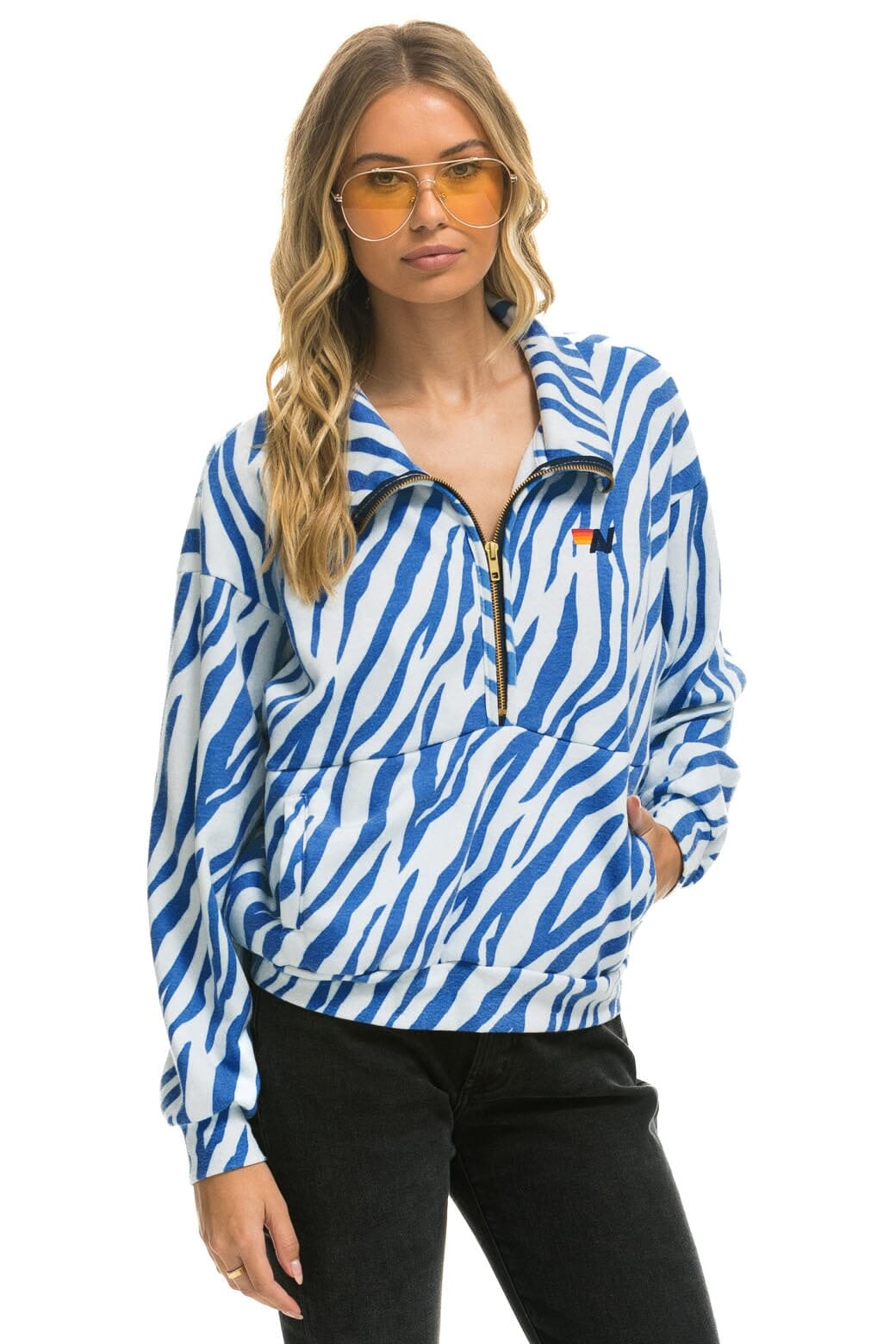 TEDDY FLEECE UNISEX HALF ZIP JACKET - BLUE TIGER Sweatshirt Aviator Nation 