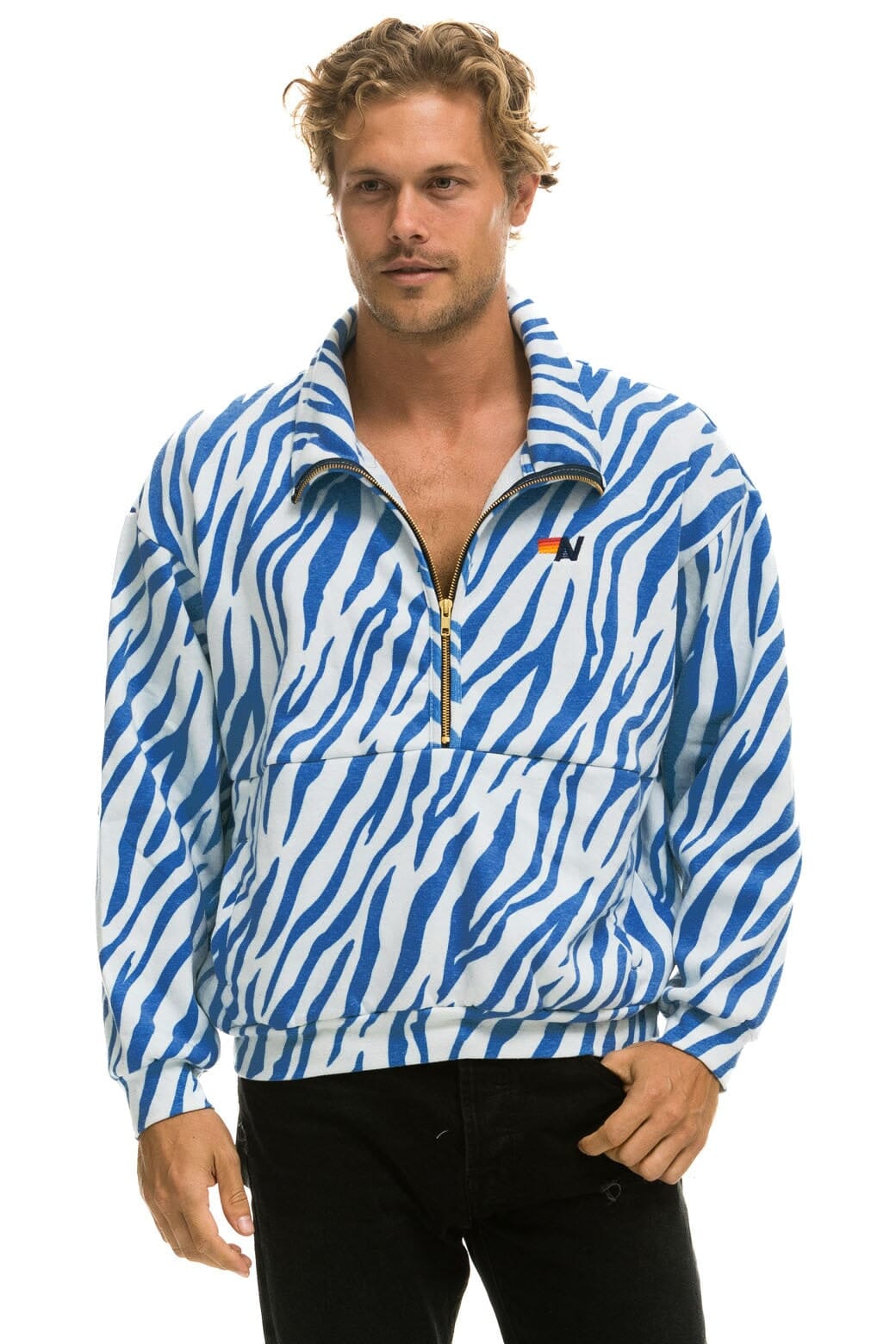 TEDDY FLEECE UNISEX HALF ZIP JACKET - BLUE TIGER Sweatshirt Aviator Nation 