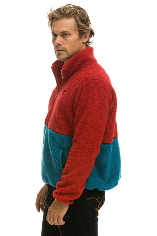 TEDDY UNISEX HALF ZIP COLOR BLOCK JACKET - CHERRY Jacket Aviator Nation 
