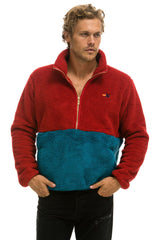 TEDDY UNISEX HALF ZIP COLOR BLOCK JACKET - CHERRY Jacket Aviator Nation 