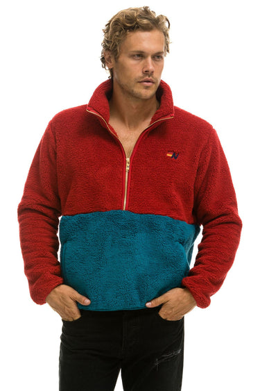 TEDDY UNISEX HALF ZIP COLOR BLOCK JACKET - CHERRY Jacket Aviator Nation 