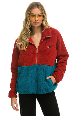 TEDDY UNISEX HALF ZIP COLOR BLOCK JACKET - CHERRY Unisex Outerwear Aviator Nation 