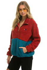 TEDDY UNISEX HALF ZIP COLOR BLOCK JACKET - CHERRY Unisex Outerwear Aviator Nation 