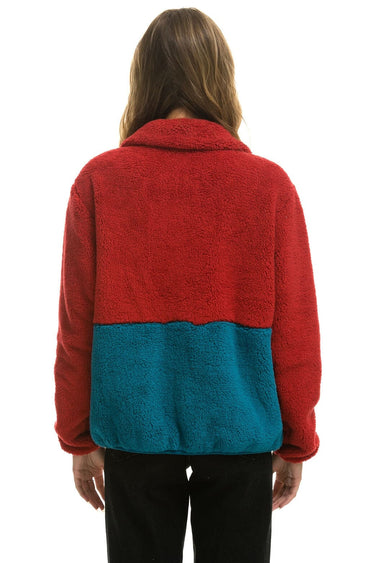 TEDDY UNISEX HALF ZIP COLOR BLOCK JACKET - CHERRY Unisex Outerwear Aviator Nation 