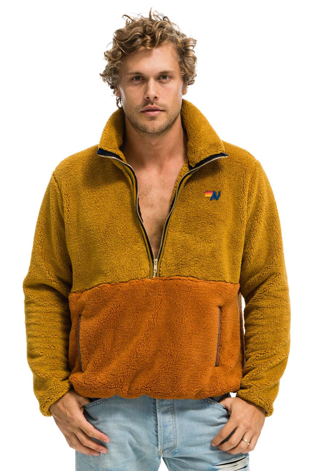 TEDDY UNISEX HALF ZIP COLOR BLOCK JACKET - HONEY Jacket Aviator Nation 