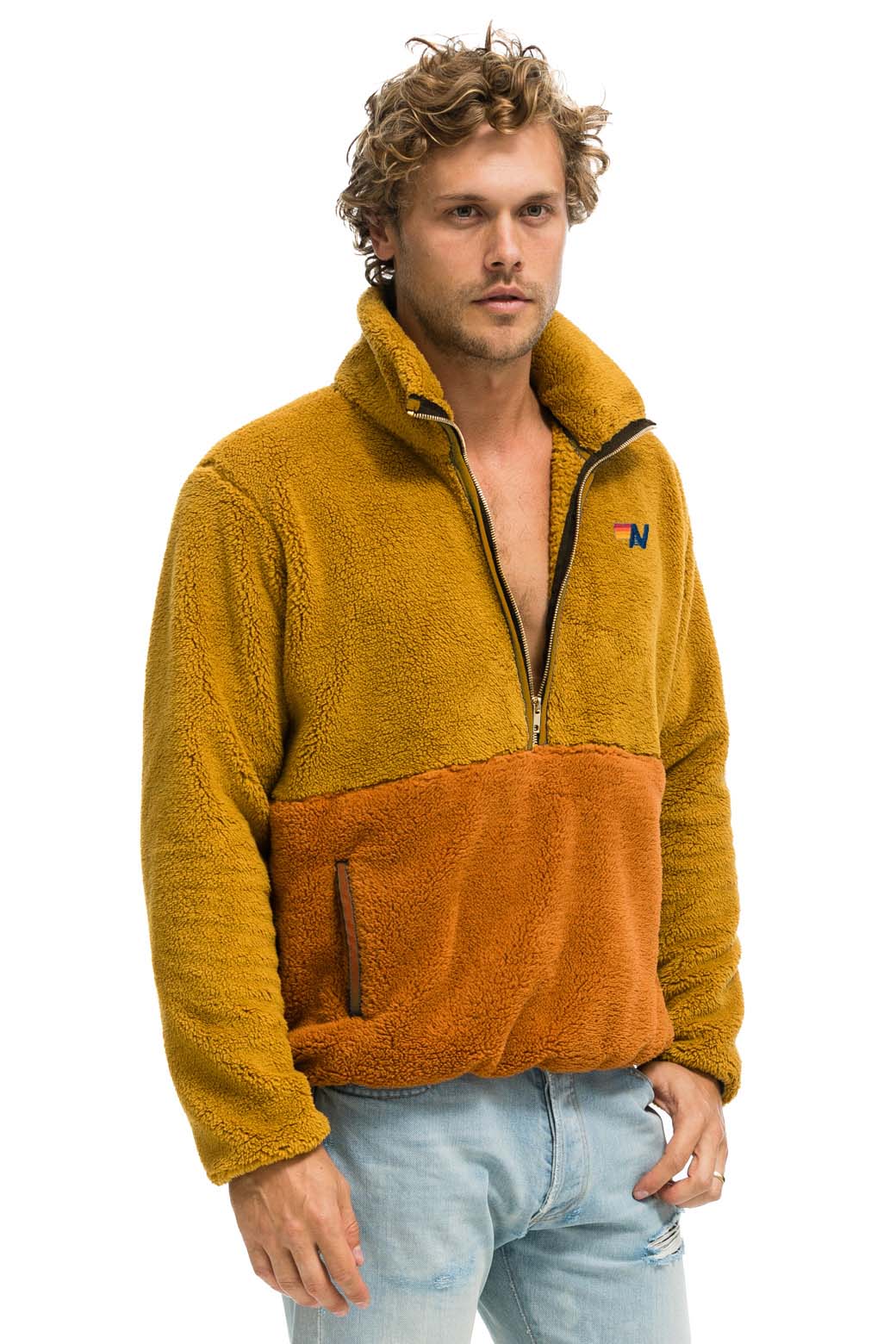 TEDDY UNISEX HALF ZIP COLOR BLOCK JACKET - HONEY Jacket Aviator Nation 